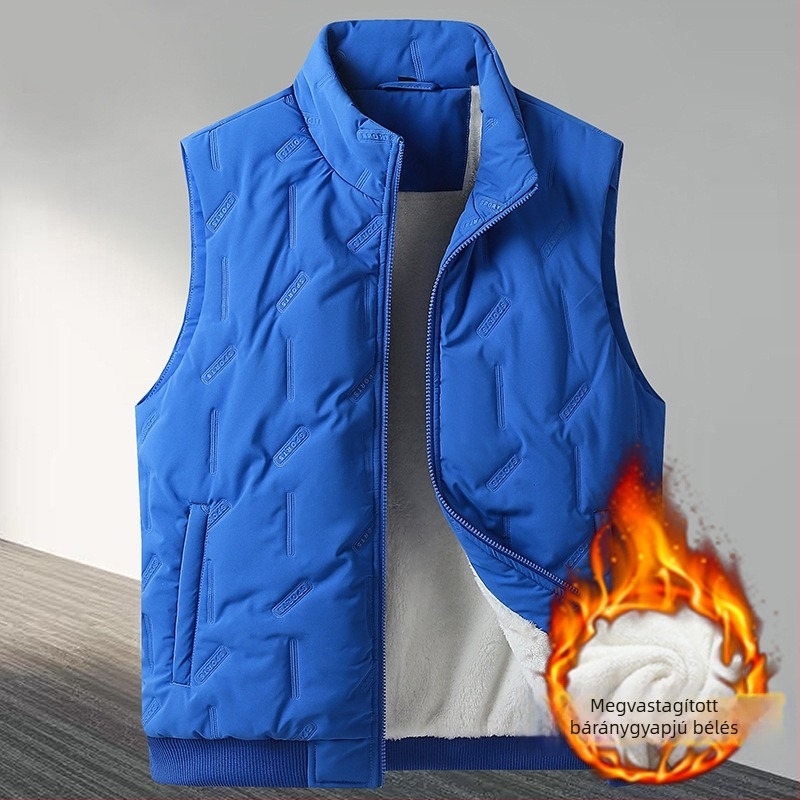 Férfi mellény fleece-bevonattal és kapucnival, cipzáros elülső rész, álló gallér, több zseb