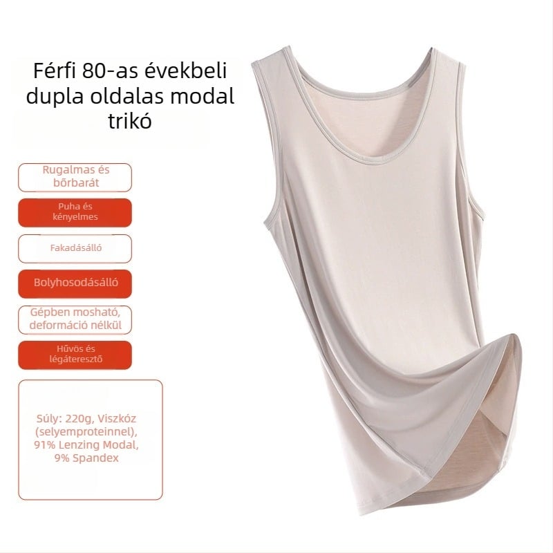 Férfi modál anyagú ujjatlan felső, 80-as szál, kétoldalas, karcsú szabású, egyszínű alapréteg, sportos