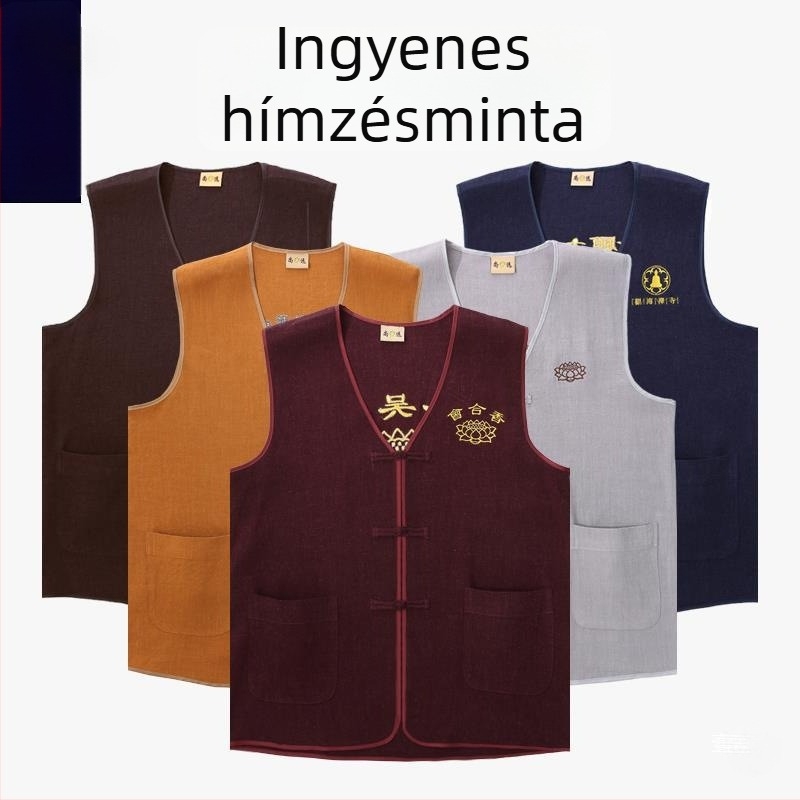 Templomi önkéntes mellény csíkos corduroy anyagból, lazán szabott, fő anyag: len, őszi viselet