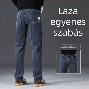 Férfi denimnadrág egyenes szabású, magas derék, cipzáras zárás, több zseb
