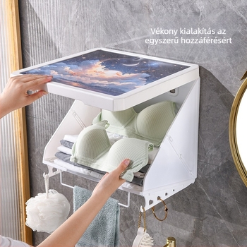 Fali szerelésű, összecsukható ABS műanyag tárolódoboz ruháknak — por- és vízálló, fúrás nélküli telepítés