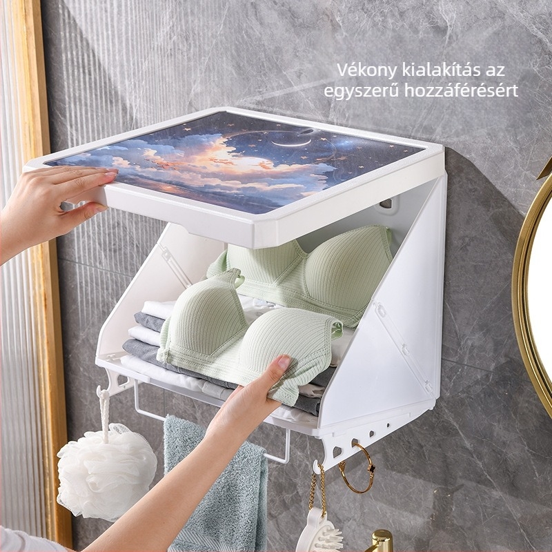 Fali szerelésű, összecsukható ABS műanyag tárolódoboz ruháknak — por- és vízálló, fúrás nélküli telepítés