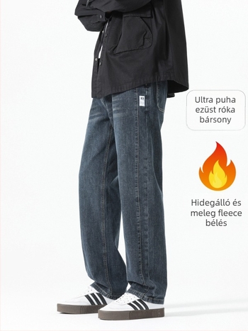 Férfi egyenes szabású farmernadrág, magas derék, pamut anyag, cipzár