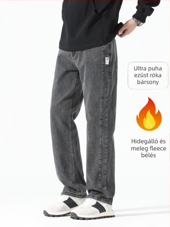 Férfi egyenes szabású farmernadrág, magas derék, pamut anyag, cipzár