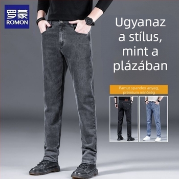Romon férfi fleece-es farmer, őszi-téli, elasztikus, egyenes szabású, hamuszürke