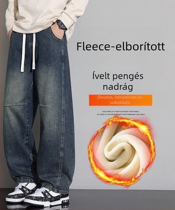 Farmernadrág egyenes szabású, chenille anyagból, középmagas derekú, téli szezonra