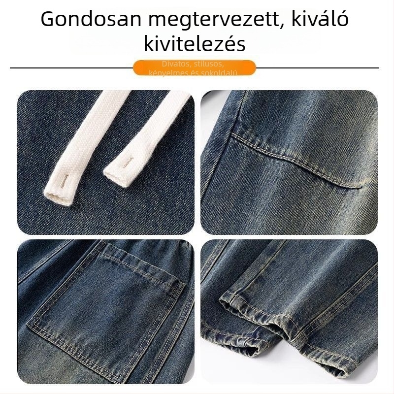 Farmernadrág egyenes szabású, chenille anyagból, középmagas derekú, téli szezonra