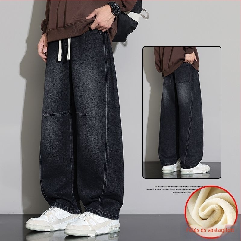 Farmernadrág egyenes szabású, chenille anyagból, középmagas derekú, téli szezonra