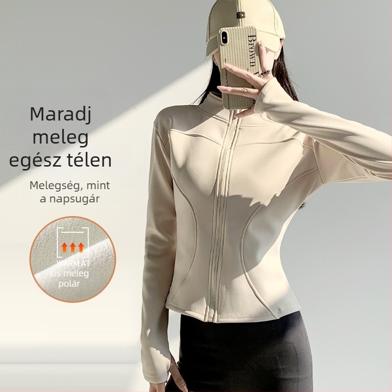 Női magas rugalmasságú formázó dzseki fleece belsővel, cipzárral, hosszú ujjak, karcsú szabás, tavasz 2026