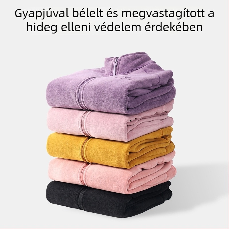 Női őszi-téli polár béléses, vastag és meleg kardigán-stílusú dzseki, álló gallérral, egy darabban