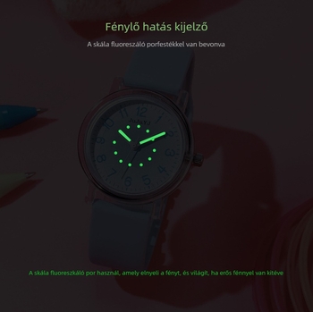 Lányoknak készült iskolai óra szilikon szíjjal – kvarc SL68 mozgás, analóg kijelző, lumineszcens mutatók, vízálló