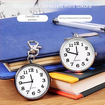 Vizsgákhoz tervezett zsebóra mechanikus működéssel, kör alakú 40 mm-es számlap, ötvözetes tokkal