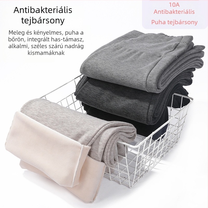 Téli kismama nadrág fleece béléssel, vastag anyagú, széles szabású, integrált pocak-támasz, laza, mindennapi stílus