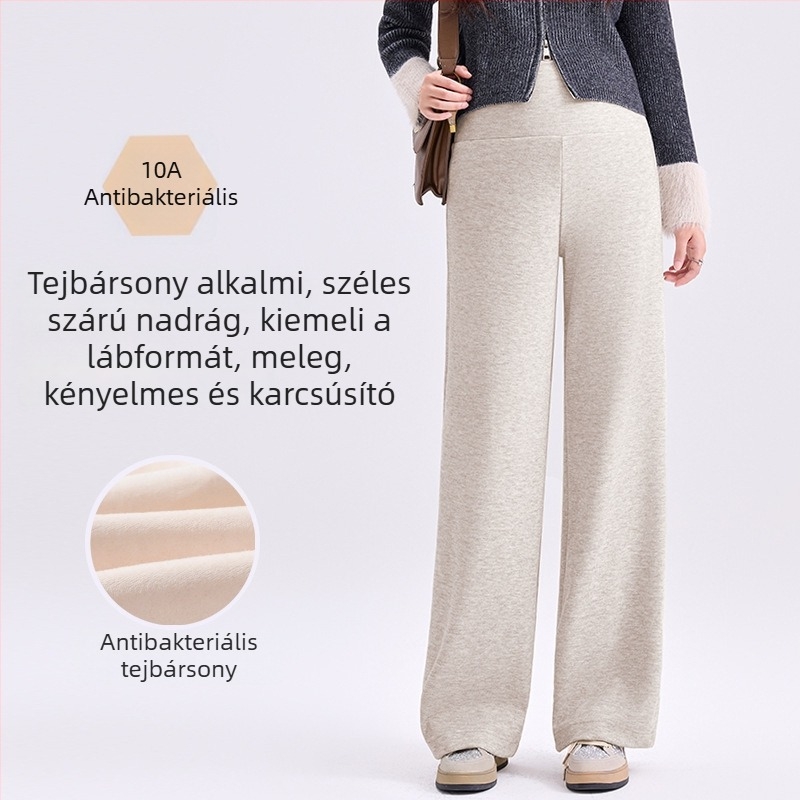 Téli kismama nadrág fleece béléssel, vastag anyagú, széles szabású, integrált pocak-támasz, laza, mindennapi stílus