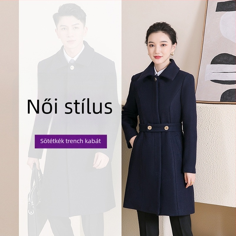 Női tweed kabát, középhosszú, hosszú ujjú, egyszoros gombolás, övvel, külső anyag: 80% poliészter / 20% pamut, bélés: 100% pamut