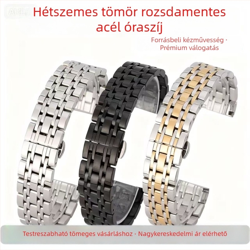 Rozsdamentes acél óraszíj pillangócsattal, hét gyöngyös Starry Sky stílus
