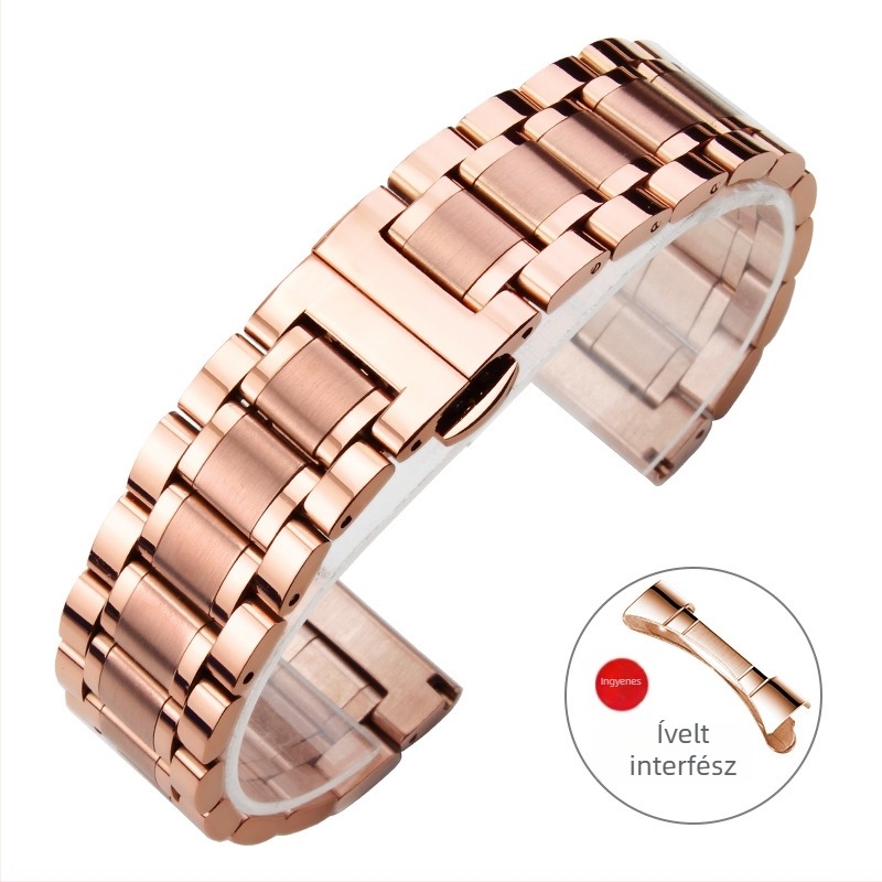 Öt összekapcsolódó rozsdamentes acél óraszíj pillangócsattal, uniszex