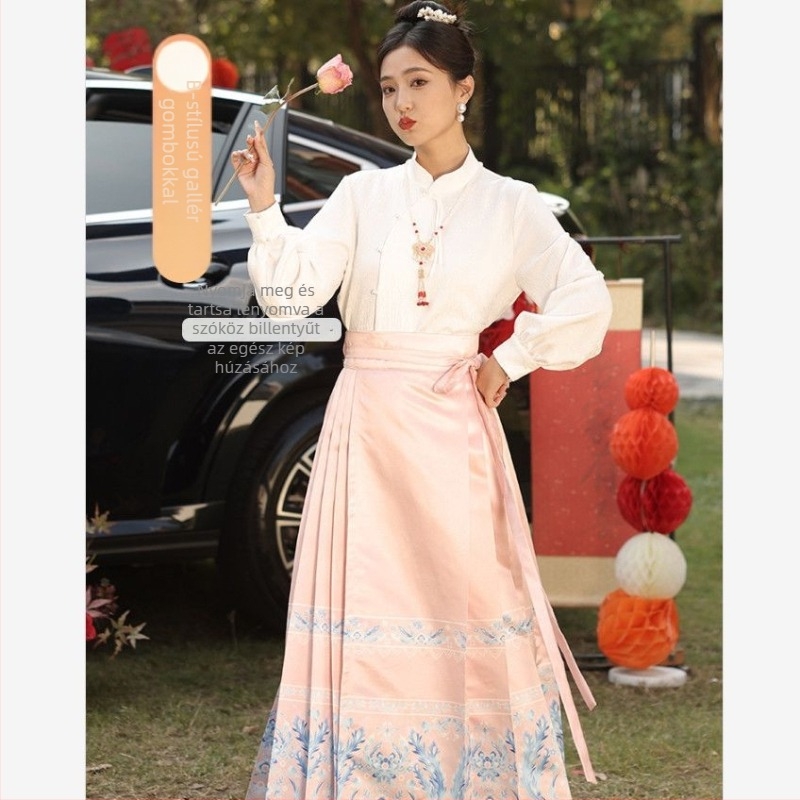 Hanfu stílusú koszorúslányruha készlet, a Ming-dinasztia ihletésével, irodalmi retro dizájn, PVC-alapanyag legfeljebb 30% tartalom, Tr szövet, címkék