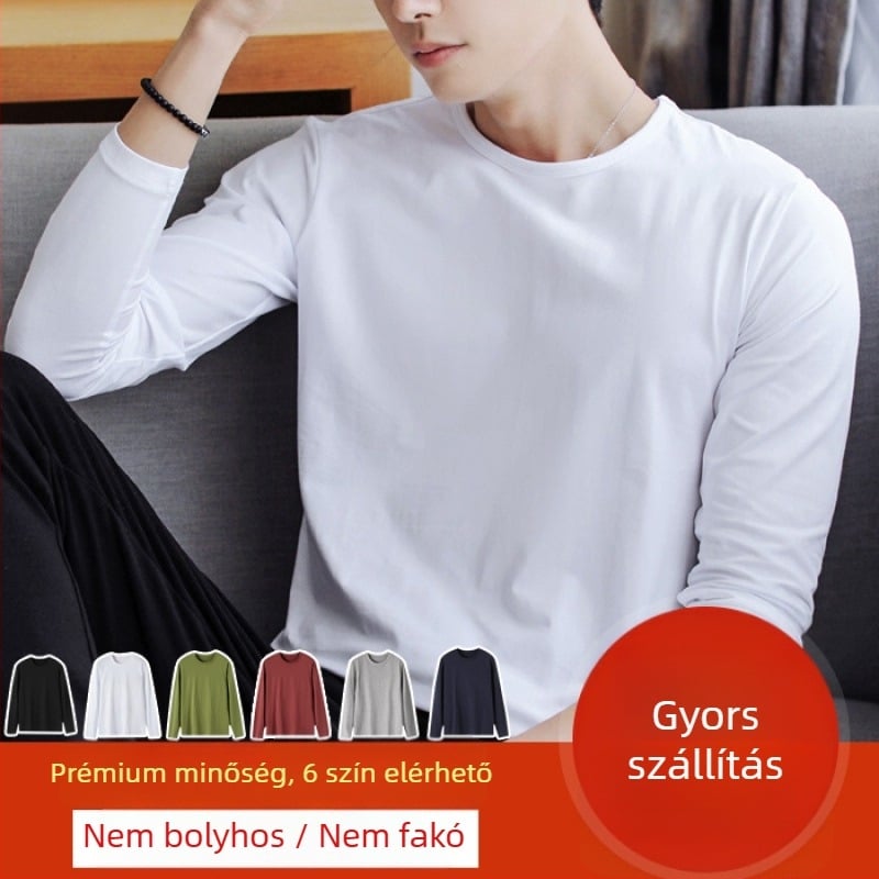 Koreai stílusú hosszú ujjú tee, modál anyagból, szűk szabású (kerek nyak, minden szezonban viselhető)