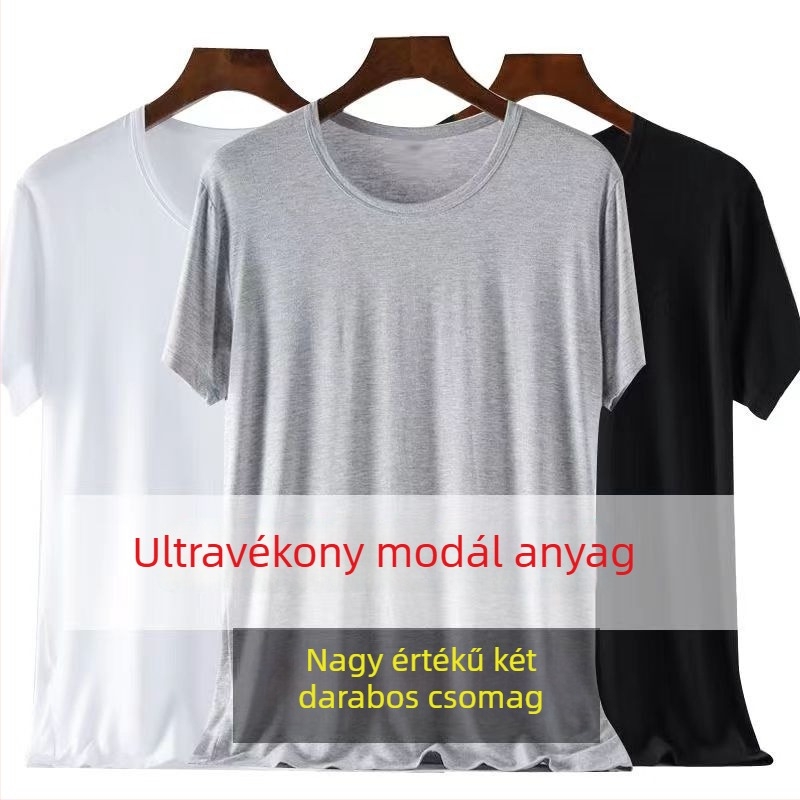 Nyári férfi modal rövid ujjú póló, karcsúsított szabás, kerek nyakú, ultra vékony, magas elasztikusság, plusz méret