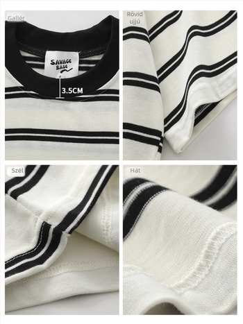 Póló rövid ujjú, japán vintage stílusú, csíkos minta, crewneck, laza szabás
