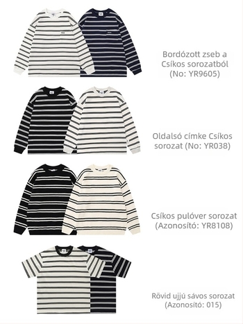 Póló rövid ujjú, japán vintage stílusú, csíkos minta, crewneck, laza szabás