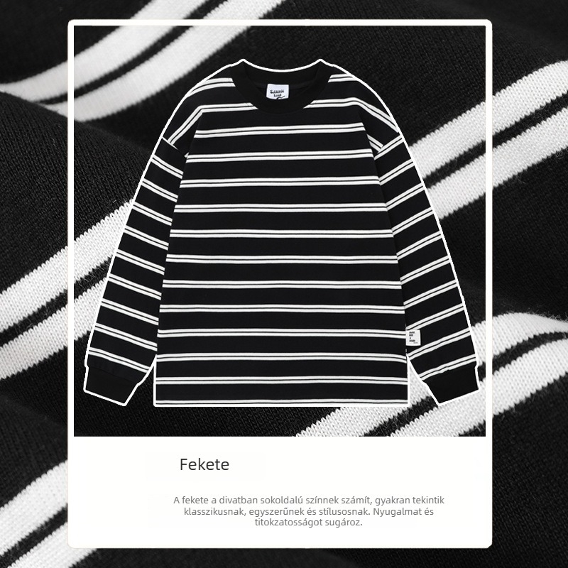 Póló rövid ujjú, japán vintage stílusú, csíkos minta, crewneck, laza szabás