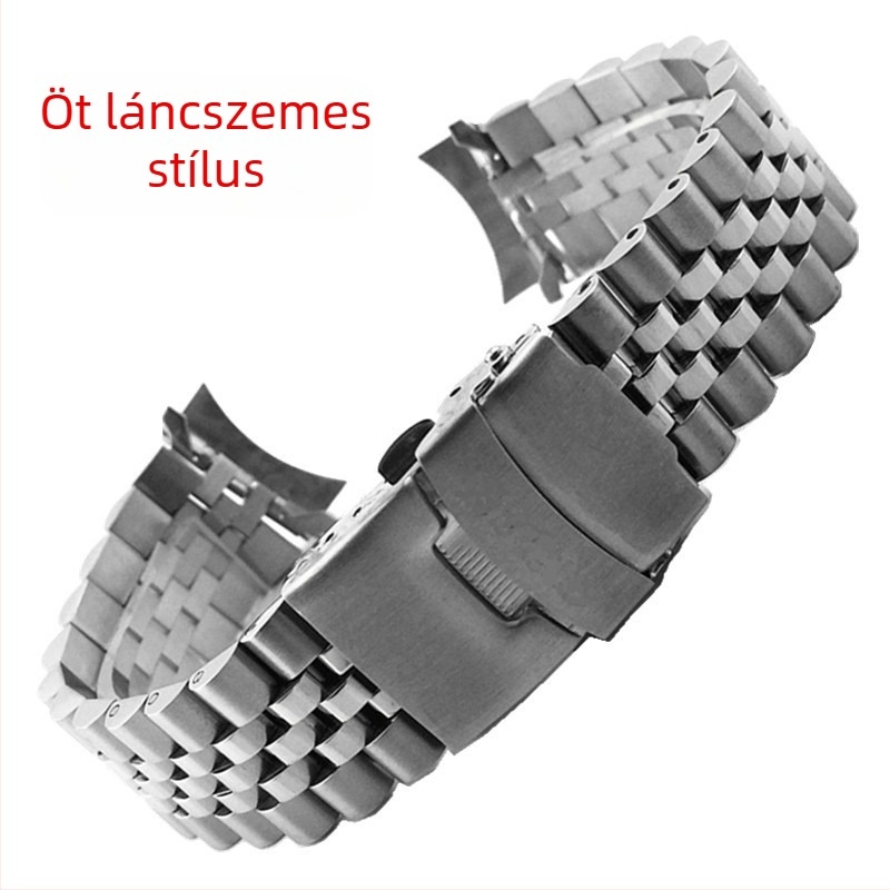 SKX007/009 rozsdamentes acél óraszíj, szélesség 20–22 mm, merülős három gyöngyös biztonsági csattal