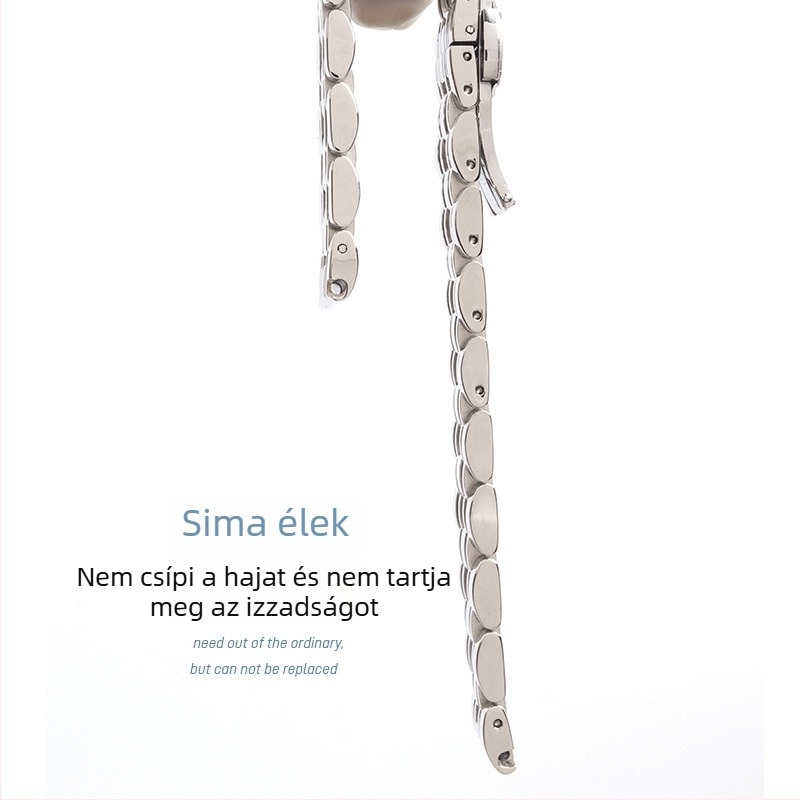 Rozsdamentes acél óraszíj pillangócsattal, hét gyöngyös mintával, uniszex