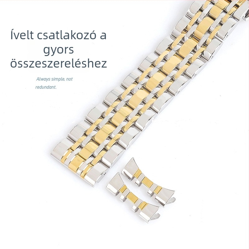 Rozsdamentes acél óraszíj pillangócsattal, hét gyöngyös mintával, uniszex