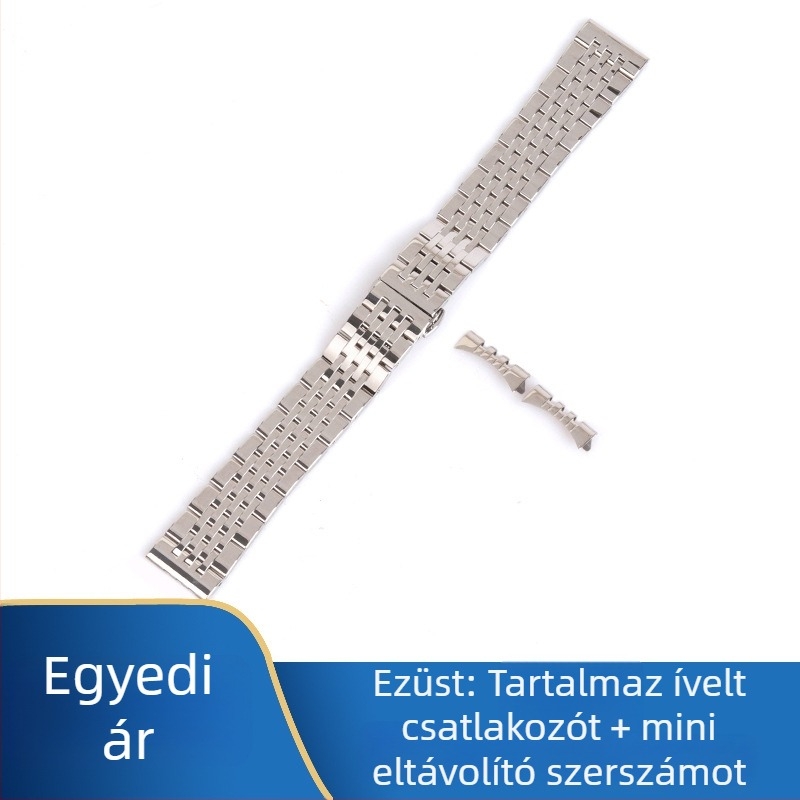 Rozsdamentes acél óraszíj pillangócsattal, hét gyöngyös mintával, uniszex