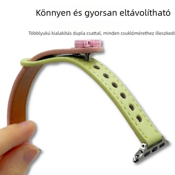 Apple Watchhoz való bőrszíj – színblokkokkal, dupla csattal, vékony, divatos nyári női modell