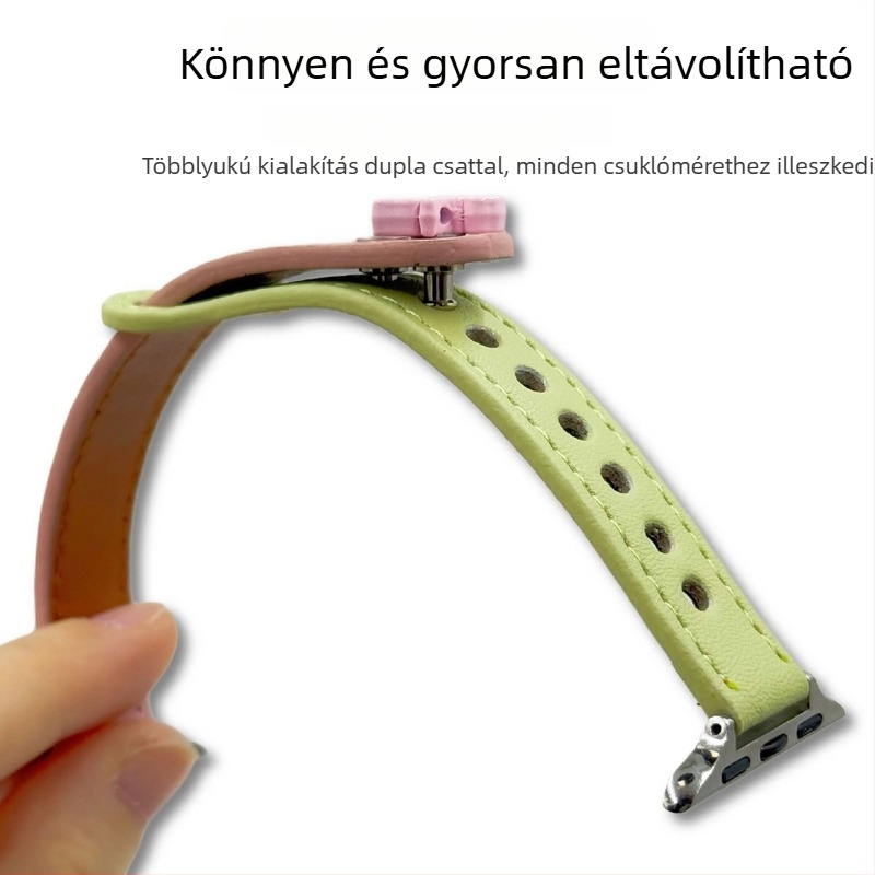 Apple Watchhoz való bőrszíj – színblokkokkal, dupla csattal, vékony, divatos nyári női modell