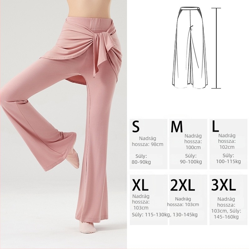 Női táncpantalón modal-viszkóz keverékből (93% rayon, 7% spandex), karcsúsító szabású, szélesedő sziluett, csípőfedő, színpadi használatra