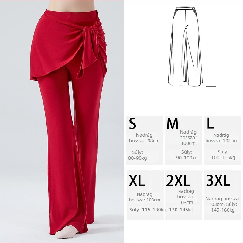 Női táncpantalón modal-viszkóz keverékből (93% rayon, 7% spandex), karcsúsító szabású, szélesedő sziluett, csípőfedő, színpadi használatra