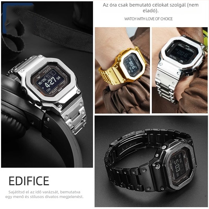 Hendry Casio DW-H5600 sorozat, kisméretű négyzet alakú tok és módosított rozsdamentes acél szíj