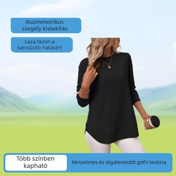 Plusz méretű női kötött felső kerek nyakkal, egyszínű, kockás mintával, őszi-téli, elegáns mindennapi viselet