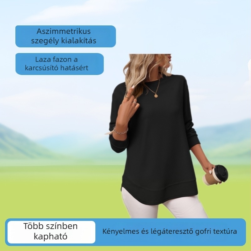 Plusz méretű női kötött felső kerek nyakkal, egyszínű, kockás mintával, őszi-téli, elegáns mindennapi viselet