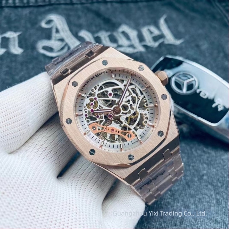 Férfi skeletált mechanikus karóra, 41 mm tárcsával, világító mutatók, 10 m vízállóság, tok tungsten acélból, európai/amerikai stílus