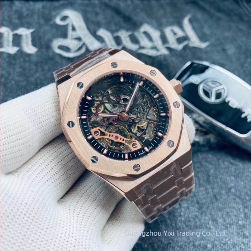Férfi skeletált mechanikus karóra, 41 mm tárcsával, világító mutatók, 10 m vízállóság, tok tungsten acélból, európai/amerikai stílus