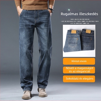 Fleece-bevonatos farmernadrág, egyenes szabású, középmagas derék, pamut-keverék (75% pamut, 24% poliészter, 1% spandex) téli viselet férfiaknak