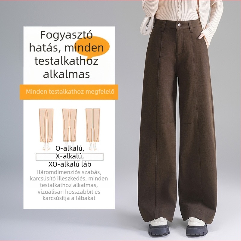 Női magas derekú denim farmer, széles szárú, 95% pamut, vasalást nem igénylő kezelés, mindennapi stílus
