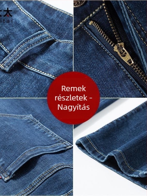 Női farmernadrág fleece-sel bélelt téli vise, magas derekú, egyenes szabás, vastag pamut-keverék, 50–70% fő anyag
