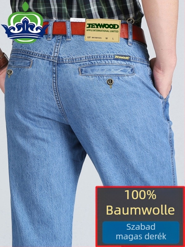 Apple férfi denimnadrág pamutból, lazán szabad szabás, egyenes szár, magas derék, hétköznapi farmer