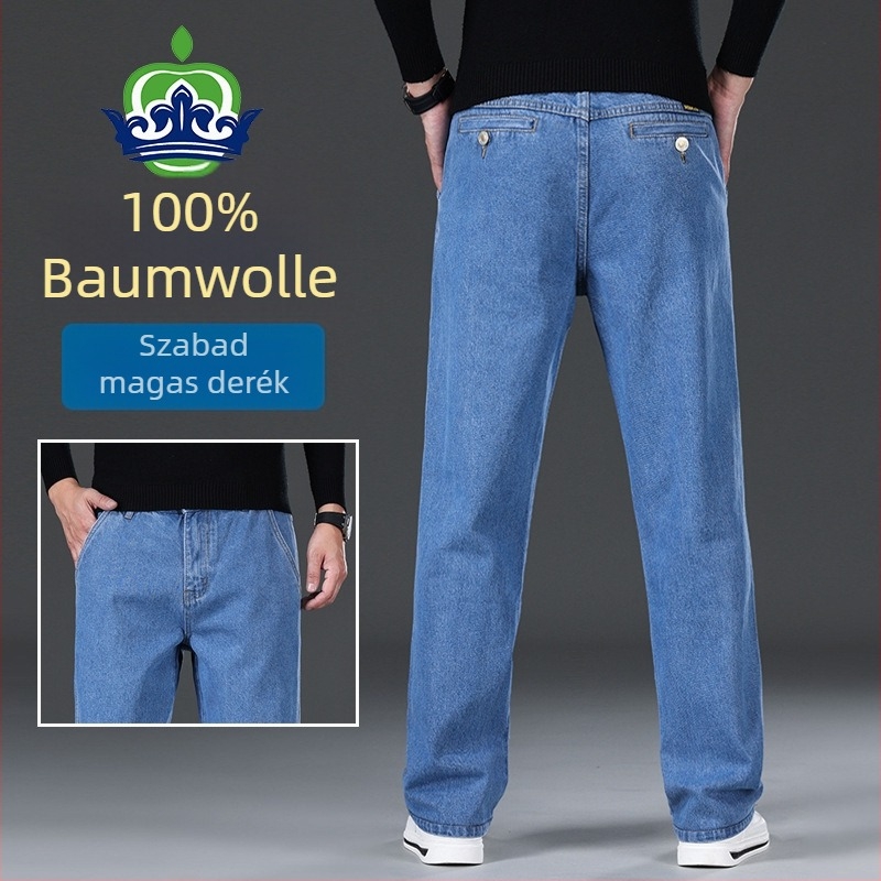 Apple férfi denimnadrág pamutból, lazán szabad szabás, egyenes szár, magas derék, hétköznapi farmer