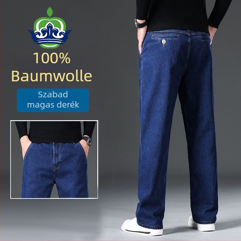 Apple férfi denimnadrág pamutból, lazán szabad szabás, egyenes szár, magas derék, hétköznapi farmer