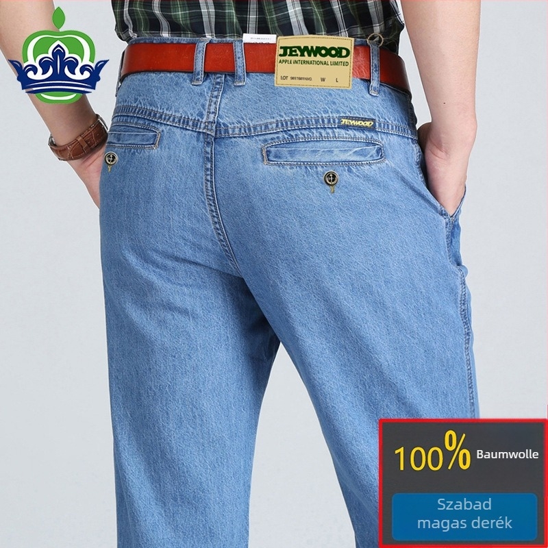 Apple férfi denimnadrág pamutból, lazán szabad szabás, egyenes szár, magas derék, hétköznapi farmer