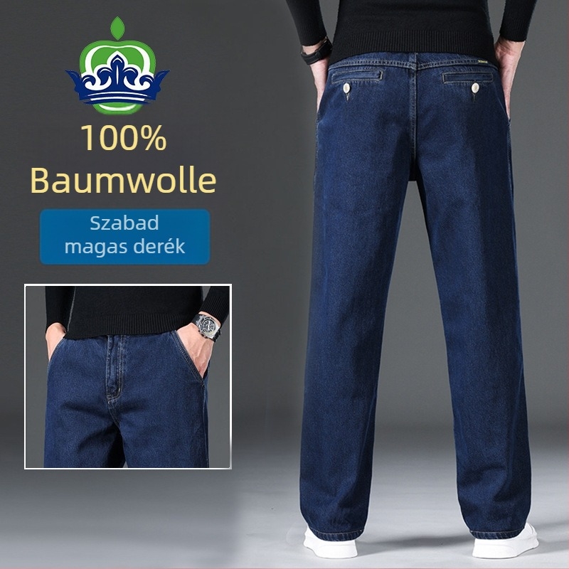 Apple férfi denimnadrág pamutból, lazán szabad szabás, egyenes szár, magas derék, hétköznapi farmer