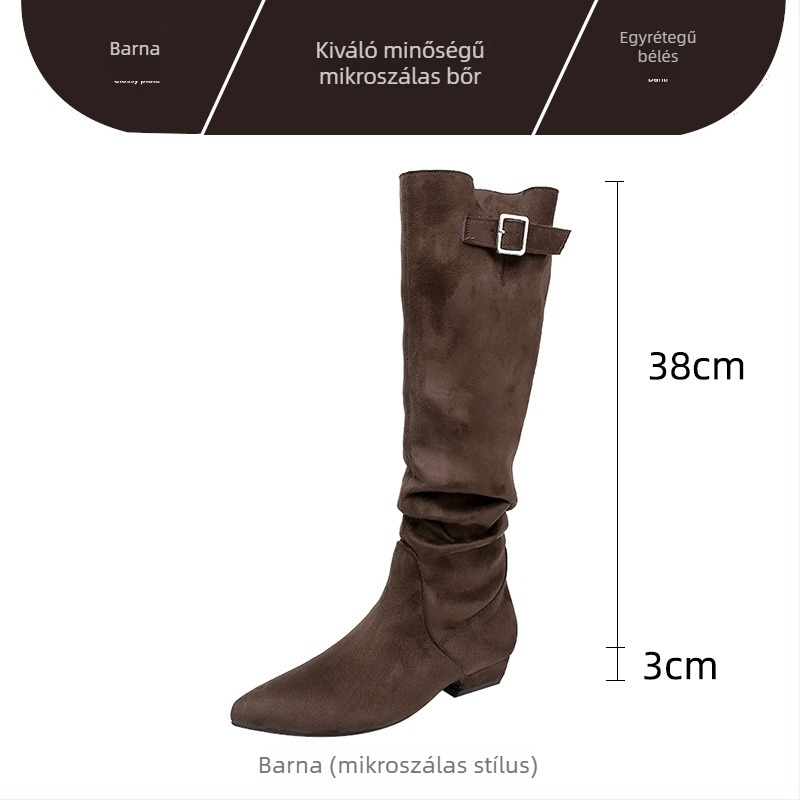 Női split bőrből készült csizma, kerek orrú, alacsony szárú, gumitalpú, 3-5 cm-es sarok