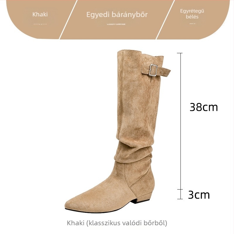 Női split bőrből készült csizma, kerek orrú, alacsony szárú, gumitalpú, 3-5 cm-es sarok